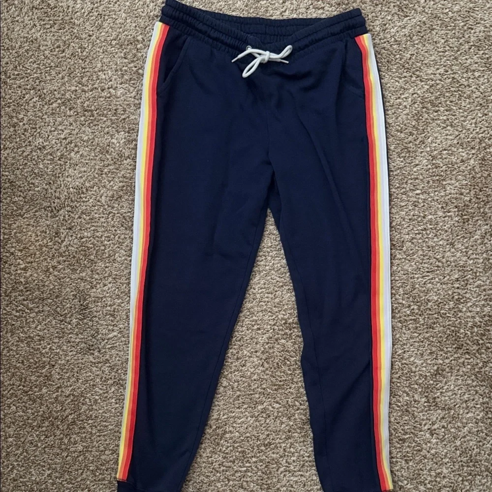 Navy Joggers with Rainbow Stripe size small